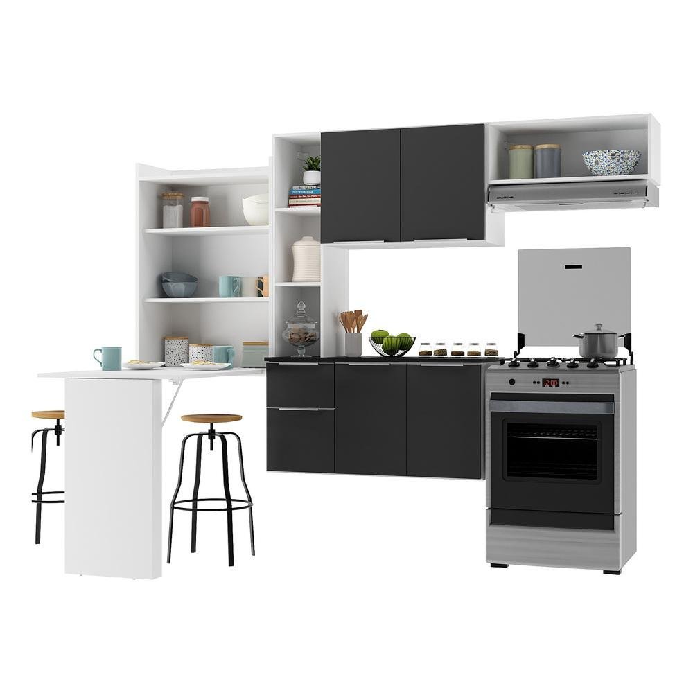 Armário de Cozinha Compacta com Mesa Dobrável Sofia Multimóveis V2007 Branco/Preto - 2