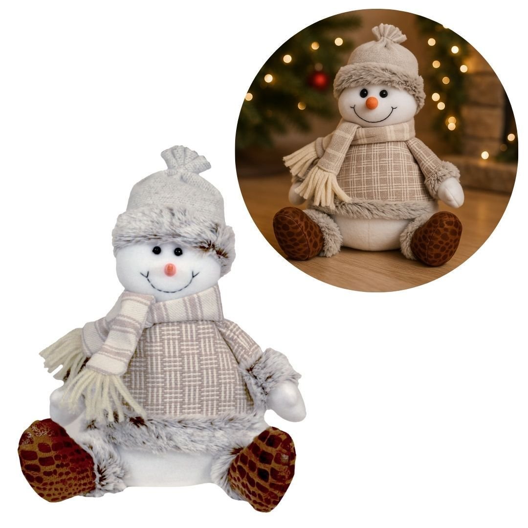 置物 WINTER MOUNTAINS Boneco de Neve Alpino Sentado com Cachecol Pelúcia Natal 30cm