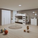 Ver imagem 1 de Conjunto Quarto Infantil com Beliche Escrivaninha Cômoda e Guarda-Roupa Branco