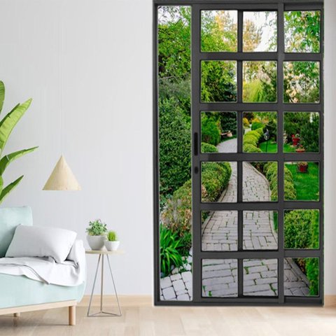 Porta Travessa de Correr 2 Folhas 210 x 150cm Linha 25 Preto Esquadrias Bergamo