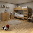 Ver imagem 1 de Kit Quarto Infantil 4 Peças com Beliche Olga Cômoda e Mesa de Cabeceira Baião Marrom Amêndoa Clean