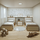 Ver imagem 1 de Quarto Infantil com 2 Camas Solteiro Loop Tecido Corano e Mesa de Cabeceira 2 Gavetas Loop