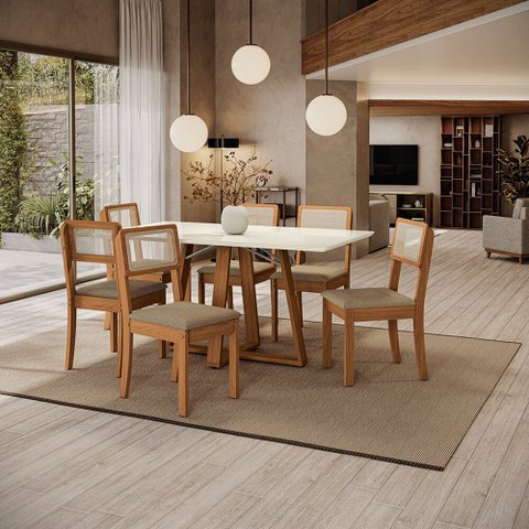 Mesa 160 cm Kappesberg Gardeni, Tampo MDF e Vidro