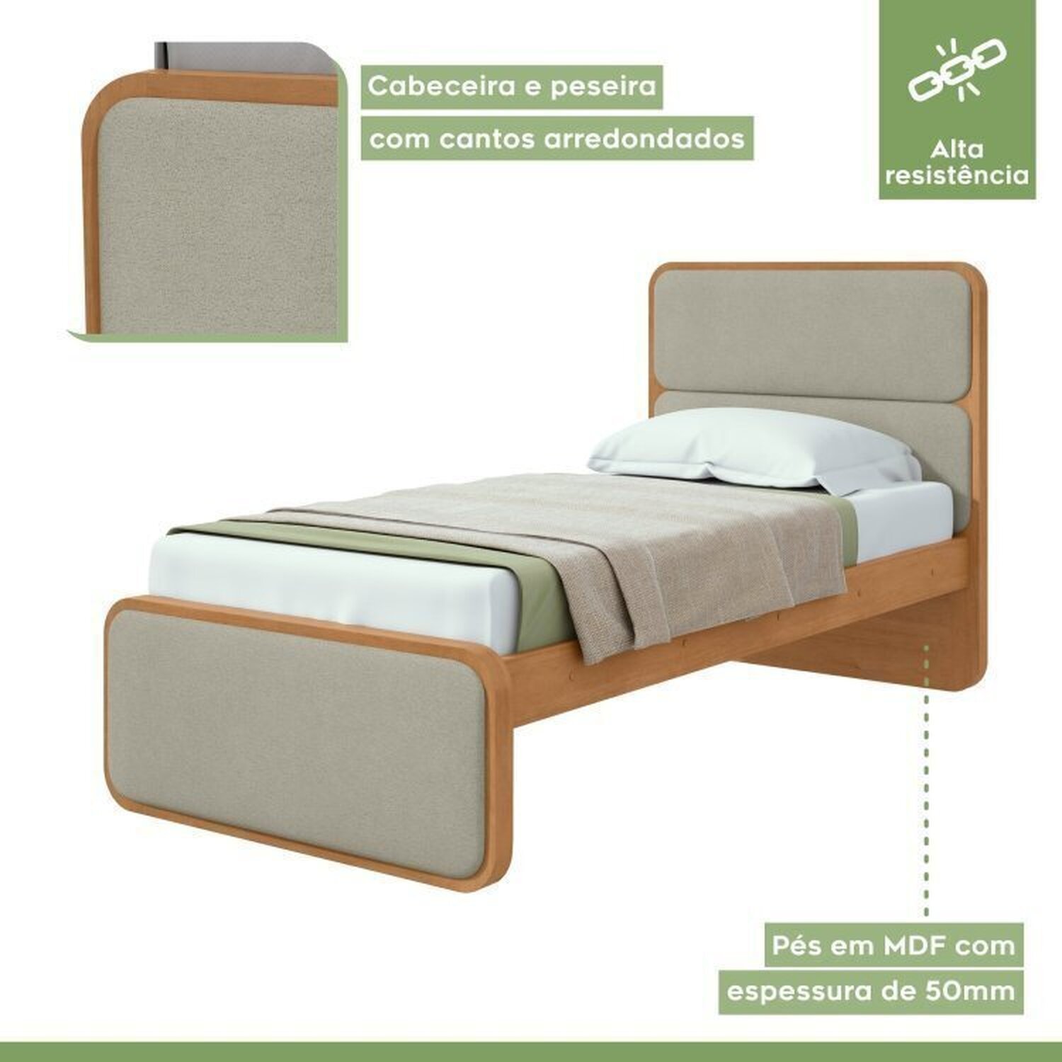 Quarto Infantil com 2 Camas Solteiro Loop Tecido Boucle e Mesa de Cabeceira 2 Gavetas Loop - 8