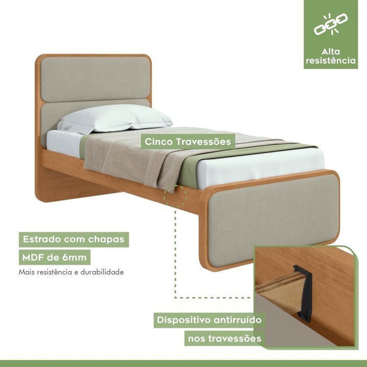 Quarto Infantil com 2 Camas Solteiro Loop Tecido Boucle e Mesa de Cabeceira 2 Gavetas Loop - 5