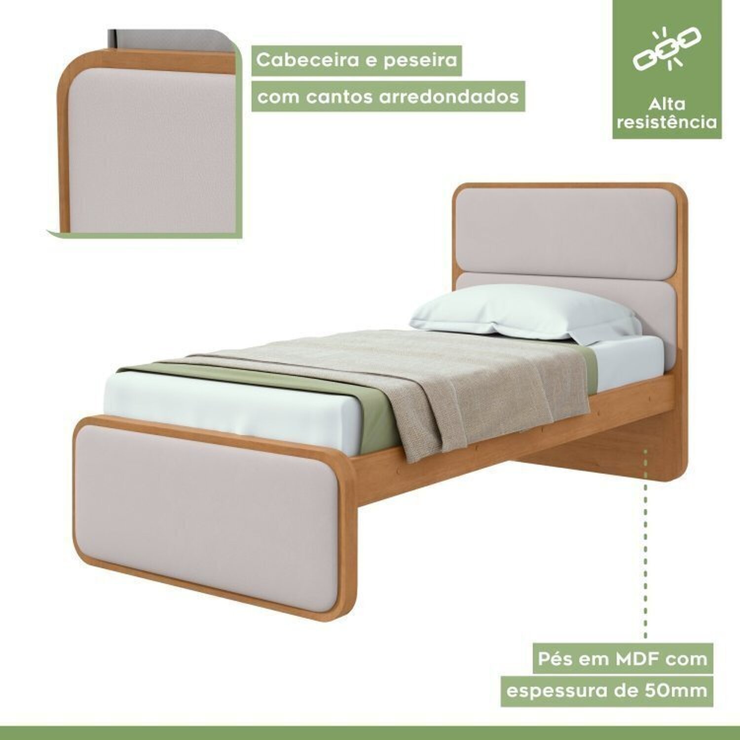 Quarto Infantil com Cama Solteiro Loop Tecido Corano e 	cômoda 8 Gavetas 150x95cm Leder - 17