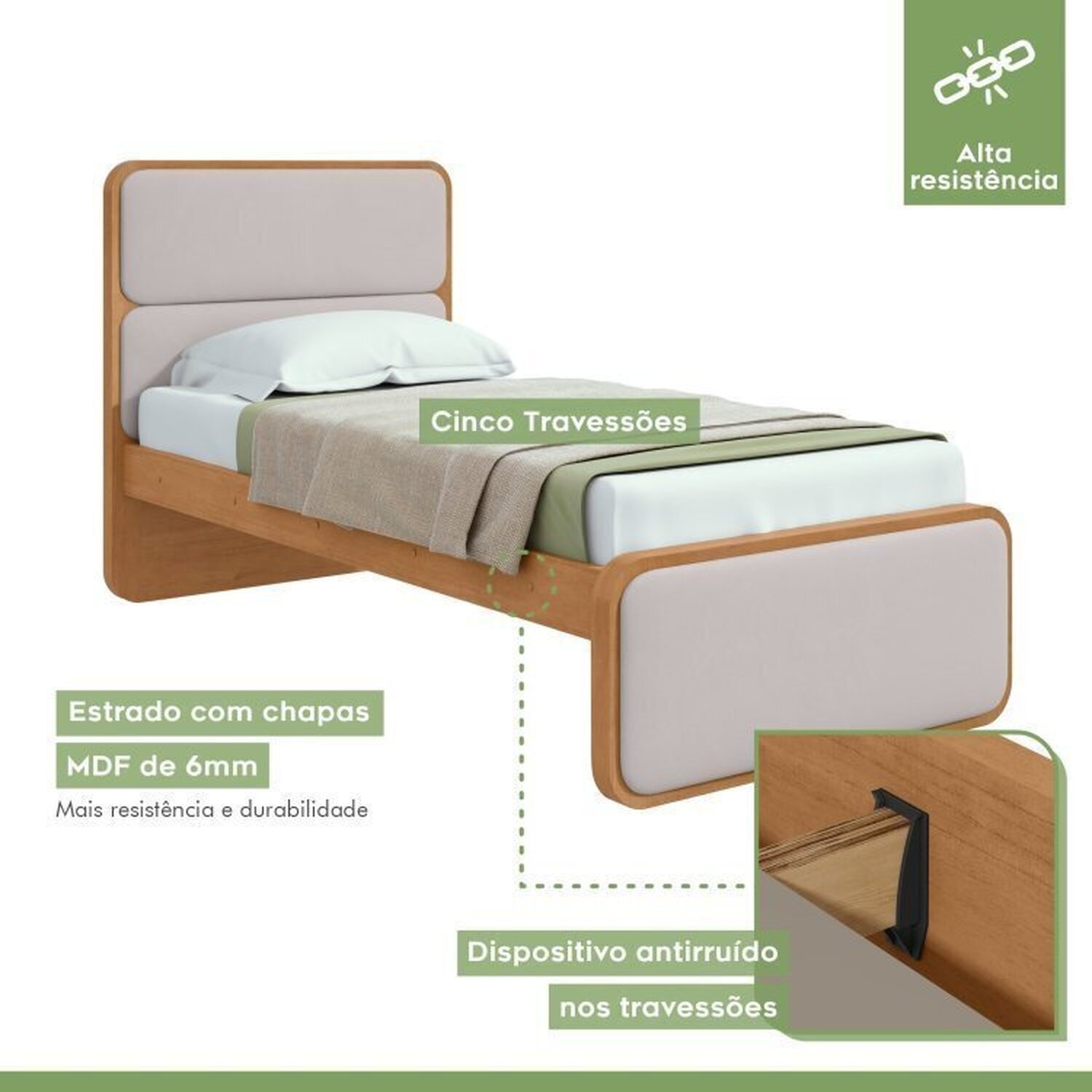 Quarto Infantil com Cama Solteiro Loop Tecido Corano e 	cômoda 8 Gavetas 150x95cm Leder - 15