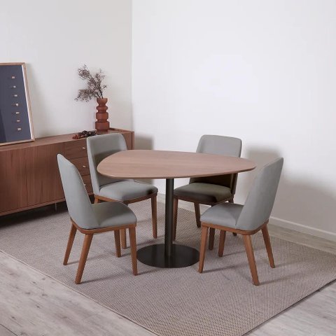 Conjunto de Jantar Mesa Orgânica Kalyx 4 Cadeiras Kalina - Preto C/ Canella - Carbono