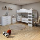 Ver imagem 1 de Kit Quarto Infantil 4 Peças com Beliche Olga Cômoda e Mesa de Cabeceira Baião Branco