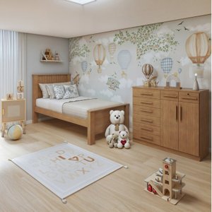 Quarto Infantil com Cama Solteiro Athenas e Cômoda 8 Gavetas 2 Portas Toronto