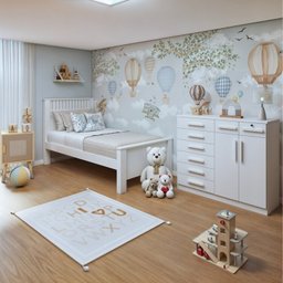 Quarto Infantil com Cama Solteiro Athenas e Cômoda 8 Gavetas 2 Portas Toronto - 1