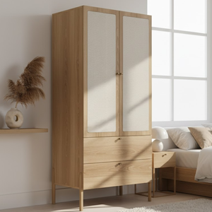 Guarda-roupa 2 Portas 2 Gavetas Palhinha Pé Madeira Oslo