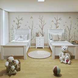 Quarto Infantil com 2 Camas Solteiro Athenas Plus e Mesa de Cabeceira 3 Gavetas Maggiore New - 1