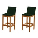 Ver imagem 2 de Kit 2 Banquetas Alta Pérola com Encosto Estofada em Veludo Verde Madeira Maciça Castanho