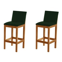 Kit 2 Banquetas Alta Pérola com Encosto Estofada em Veludo Verde Madeira Maciça Castanho - 2
