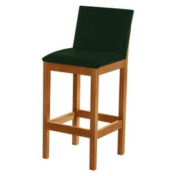 Kit 2 Banquetas Alta Pérola com Encosto Estofada em Veludo Verde Madeira Maciça Castanho - 3