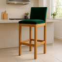 Ver imagem 1 de Kit 2 Banquetas Alta Pérola com Encosto Estofada em Veludo Verde Madeira Maciça Castanho