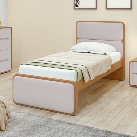 Kit Quarto Infantil 3 Peças com 2 Camas de Solteiro e Cômoda Loop Maggiore Marrom Amêndoa Clean/Off White