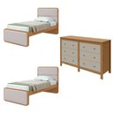 Ver imagem 2 de Kit Quarto Infantil 3 Peças com 2 Camas de Solteiro e Cômoda Loop Maggiore Marrom Amêndoa Clean/Off White