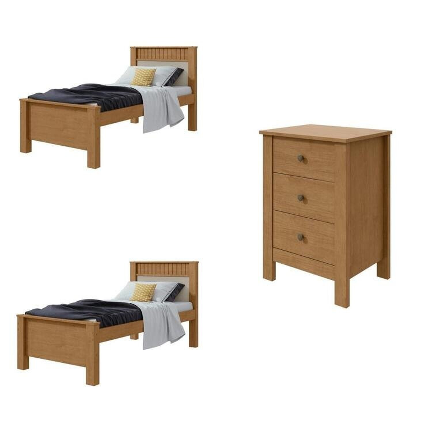 Quarto Infantil com 2 Camas Solteiro Athenas Plus e Mesa de Cabeceira 3 Gavetas Maggiore New - 2