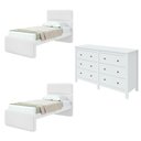 Ver imagem 1 de Kit Quarto Infantil 3 Peças com 2 Camas de Solteiro e Cômoda Loop Maggiore Branco