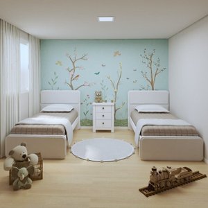 Quarto Infantil com 2 Camas de Solteiro Loop e 1 Mesa de Cabeceira Maggiore