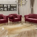 Ver imagem 1 de Conjunto Sofá Duquesa Chesterfield Lugares e 2 Poltronas Vermelho Bordô
