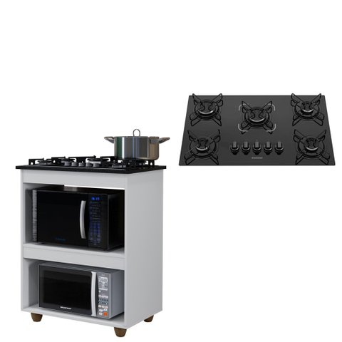 Kit Balcão Cooktop Turim Branco com Fogão Cooktop 5 Bocas Itatiaia