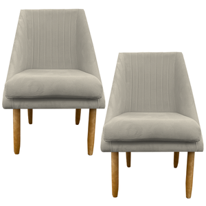 Kit 02 Cadeiras para Sala de Jantar Ana Pés Palito Suede Bege- D'classe Decor