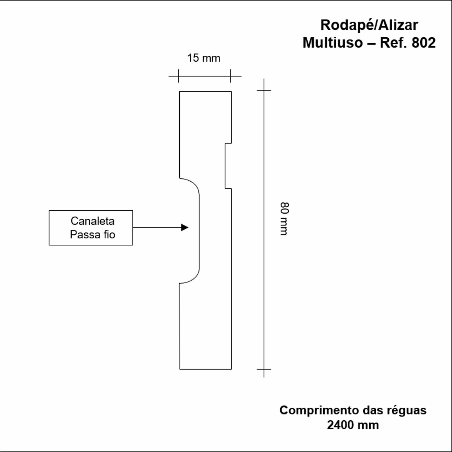 Rodapé de Mdf 8cm X 15mm X 2,40m Guarnição com Friso Moldufama 802 - 3