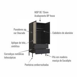 Guarda-roupa 2 Portas 2 Gavetas Palhinha Pé Madeira Oslo - 5