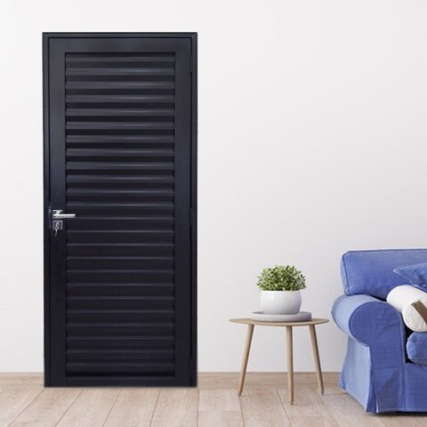 Porta Palheta Maçaneta Premium de Alumínio 210 x 100cm Linha 30 Abertura Direita Preto Esquadrias Bergamo