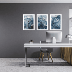 Tríptico - Quadros Decorativos Abstratos Azul Grande:Branco - 2