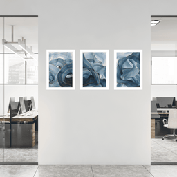 Tríptico - Quadros Decorativos Abstratos Azul Grande:Branco - 3