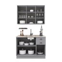 Ver imagem 4 de Cozinha Modulada 2 Peças Balcão sem Tampo e Armário Aéreo com Vidro 100% MDF com Rodapé Bari Cinza/Titanio Fosco