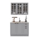 Ver imagem 2 de Cozinha Modulada 2 Peças Balcão sem Tampo e Armário Aéreo com Vidro 100% MDF com Rodapé Bari Cinza/Titanio Fosco