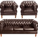 Ver imagem 1 de Conjunto Sofá Duquesa Chesterfield 3 Lugares + 2 Poltronas Marrom Café