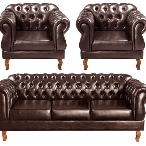 Conjunto Sofá Duquesa Chesterfield 3 Lugares + 2 Poltronas
