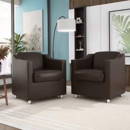 Kit 4 Poltronas para Recepção Consultorio Médico – Balaqui Cor:Courino Marrom - 2
