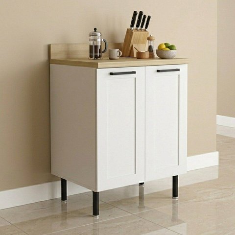 Balcão com Tampo para Cozinha 2 Portas e 1 Prateleira 60cm TM4315 MDF Grazi Branco/Carvalho Tropical