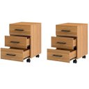 Ver imagem 1 de Kit 2 Gaveteiros 3 Gavetas com Rodízios 100% MDF 39,5x43cm Marrom/Damasco