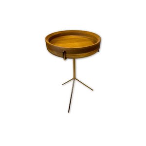 Mesas Laterais Live – Madeira Maciça e Estrutura Dourada com Design Escultural