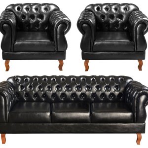 Conjunto Sofá Duquesa Chesterfield 3 Lugares + 2 Poltronas