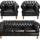 Ver imagem 1 de Conjunto Sofá Duquesa Chesterfield 3 Lugares + 2 Poltronas Preto