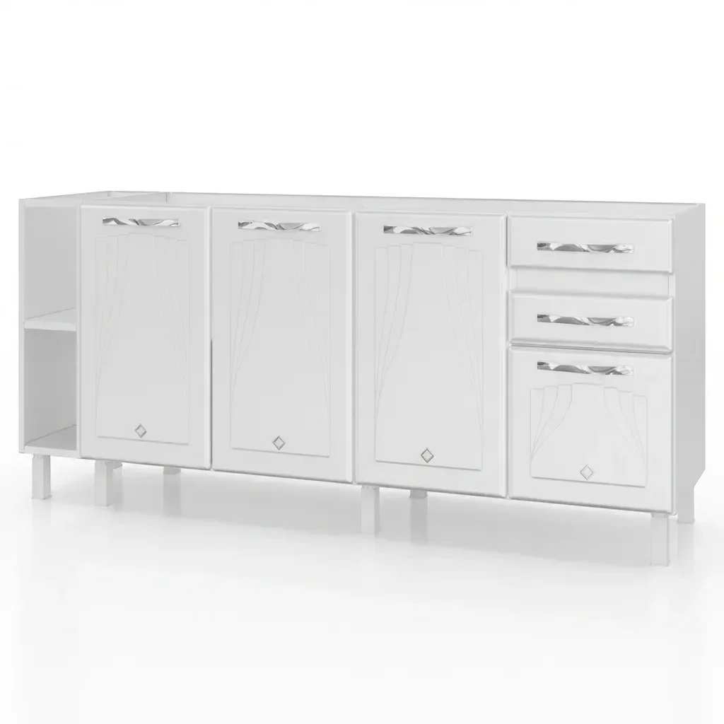 Ver imagem 2 de Balcão de Cozinha para Pia em Aço 4 Portas 2 Gavetas com Nichos 180cm Star New Branco