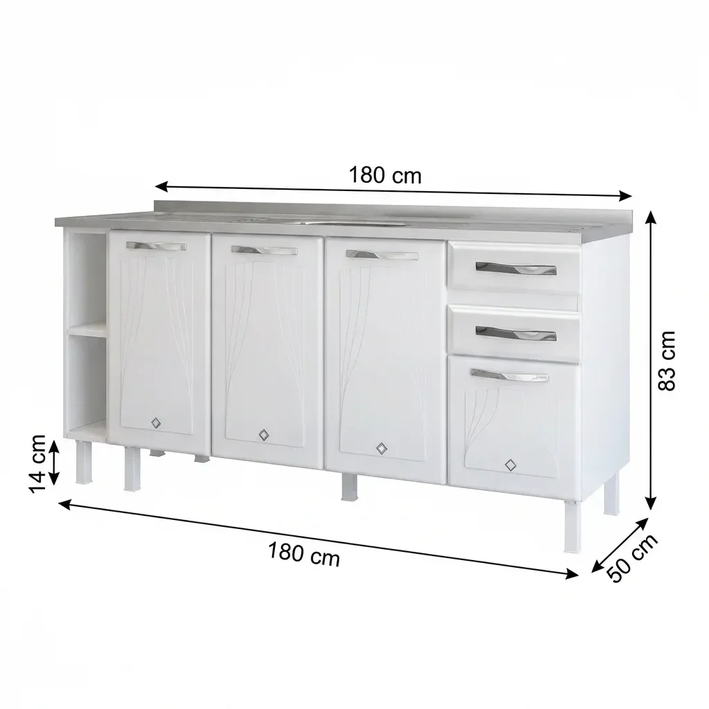 Ver imagem 3 de Balcão de Cozinha para Pia em Aço 4 Portas 2 Gavetas com Nichos 180cm Star New Branco