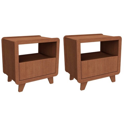 Conjunto 2 Mesas de Cabeceira 55cm com Gaveta e Nicho 100% MDF Padrão Planejados Mabel Marrom