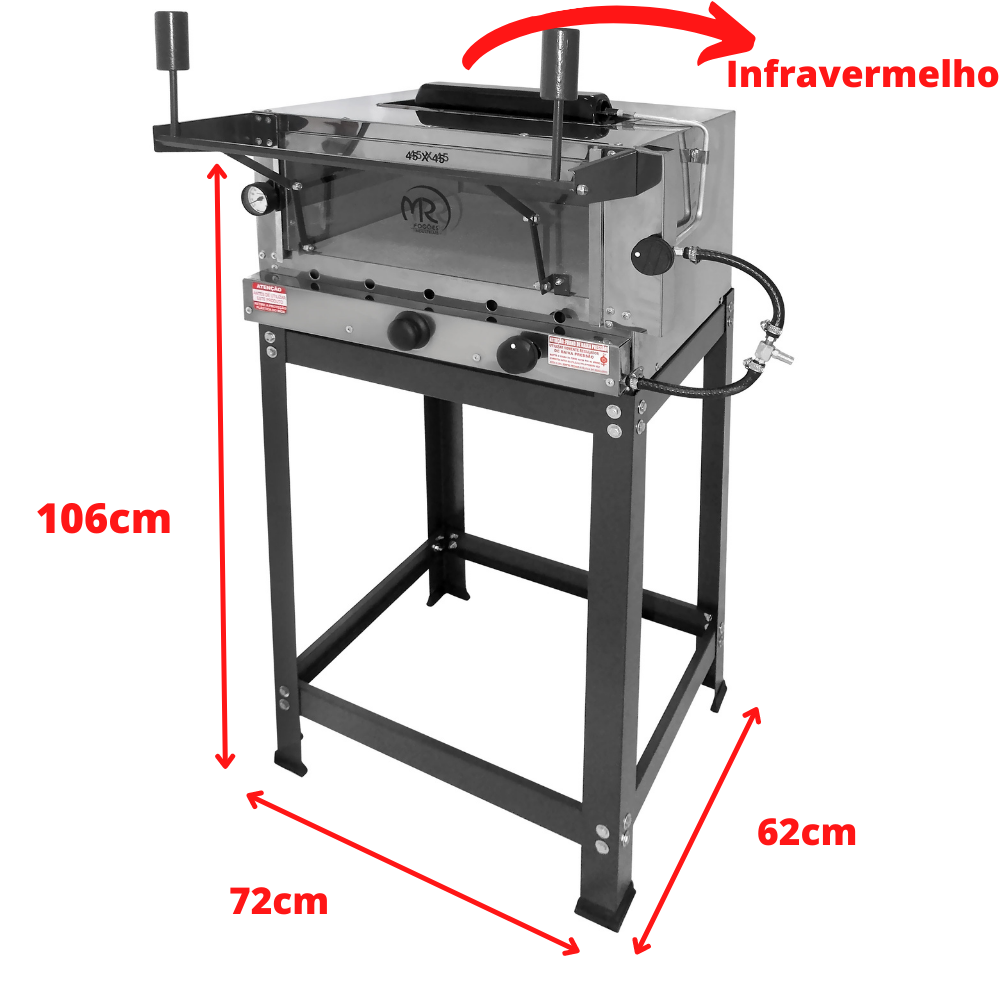 Forno de Pizza Industrial Grill de Cavalete à Gás com Infra Vermelho 45x45cm Inox - MR Fogões - 3