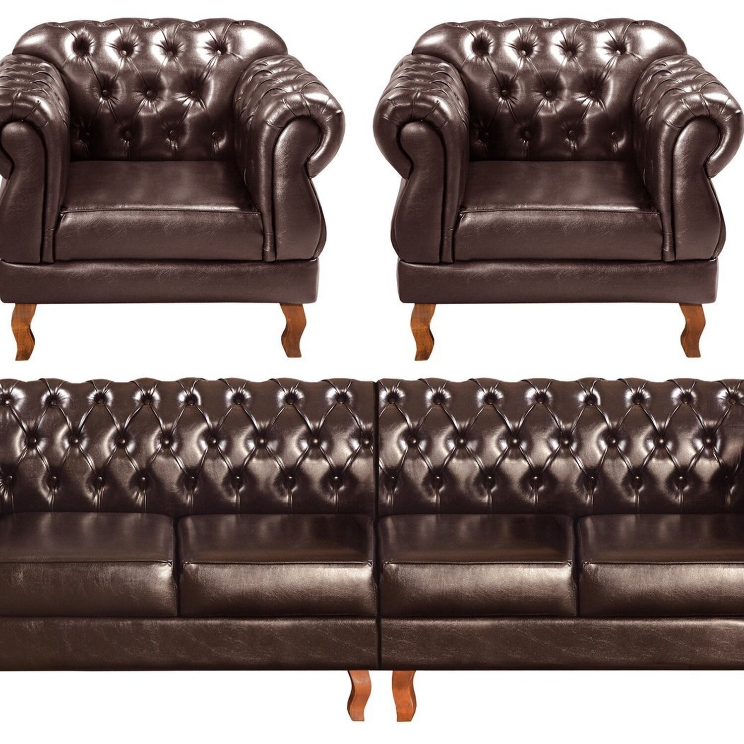 Sofá Duquesa Chesterfield Modulado 4 Lugares 2 Poltronas Decoração Sara Recepção