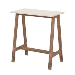Mesa Compacta Home Office 76cm Base em Madeira - Off White - 2